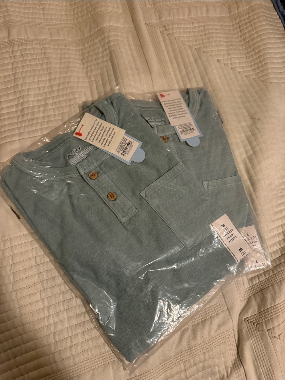 NWT! 2 Kids Short-Sleeve Henley Pocket Shirt in Light Sage